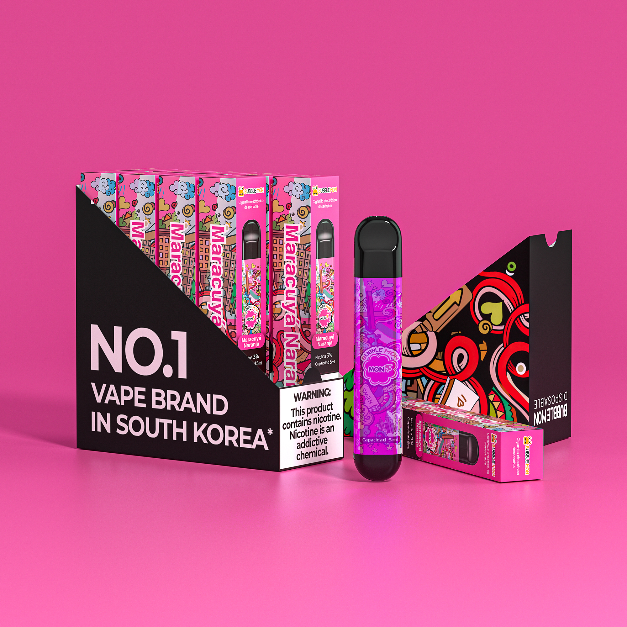 Bubblemon Bar 5ml 2000puffs Top 1 Brand in Latin America Spanish Packing